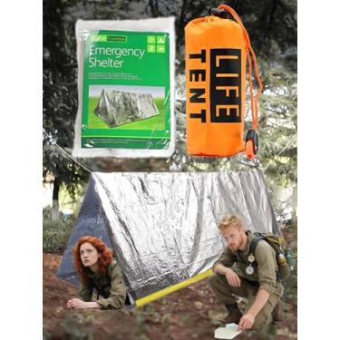 Imagem de Barracas, abrigo de prata de dois lados de 244 x 149 cm com grande bolsa de armazenamento laranja, cobertor de emergência
