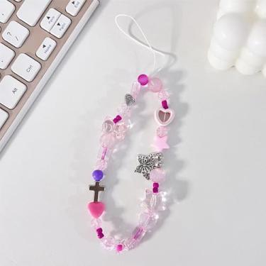 Imagem de Pingentes fofos - Chaveiro de célula estética Y2K com alça de contas - Pingente legal de coração de borboleta de urso para bolsa, decoração de pingentes de câmera (#1)