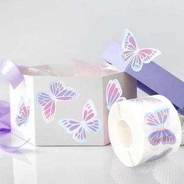 Imagem de 500 pçs roxo holográfico laser borboleta grafite adesivo 2.5 cm padrão de desenho animado irregular PVC adesivo DIY multifuncional adesivo decorativo