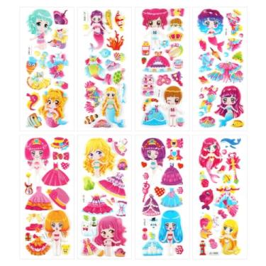 Imagem de Adesivos fofos, mais de 130 adesivos 3D diferentes adesivos fofos adesivos de sereia adesivos 3D para álbuns, incluindo sereia, vestido, concha, menina rosa, laço, etc