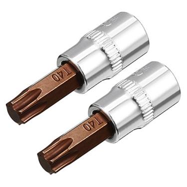 Imagem de 2 peças de 1/10.2 cm x soquete Torx Bit T40, brocas de aço S2, soquetes CR-V, comprimento de 3,8 cm, uso com chave catraca, barra deslizante, haste de extensão