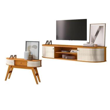 Imagem de Rack Bancada Suspensa Algarve Com Aparador Estoril Cinamomo Off White – Madetec