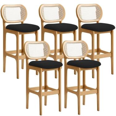 Imagem de Kit 05 Banquetas Altas Para Cozinha Bancada Sala Tela Betta Fixa L02 Bouclê Preto - Lyam