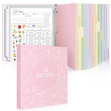 Imagem de Fichário de receitas, 21 x 28 anéis, livro de receitas para escrever em suas próprias receitas, fichário de receitas com 60 capas de plástico, 12 divisórias, 60 cartões de receitas em branco