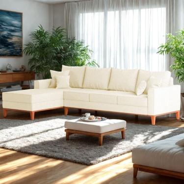 Imagem de Sofá 4 Lugares Beny Com Chaise Esquerdo Corino Bege