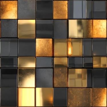 Imagem de HOMETITUTE 20 peças de adesivos quadrados de ouro preto descasque e cole azulejos decorativos à prova d'água adesivos removíveis para cozinha, banheiro, escada, elevador de parede, cobertura de parede