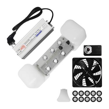 Imagem de Yimistnnts Máquina De Névoa Ultrassônica Com 6 Cabeças, 5000 Ml/H, Atomizador 200 W, À Prova D'Água Ip67, Ventilador Para Jardim, Jardim Pedras, Decoração Halloween (6 Cabeças + Ventilador)