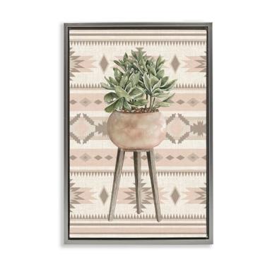 Imagem de Stupell Industries Aztec Planter Green Plant Black Framed Floater Canvas Wall Art, design por Cindy Jacobs, 78 x 53 cm