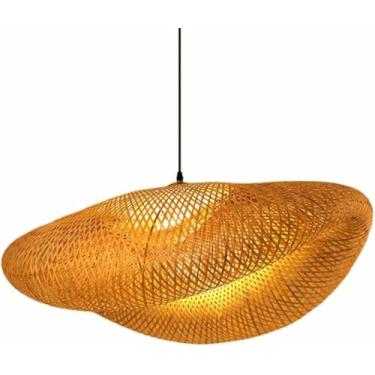 Imagem de WLHAZMWY Candeeiro pendente, boho, vime, abajur, oco para pendurar, luminária de vime, pingente natural, feito à mão, iluminação de restaurante para cozinha