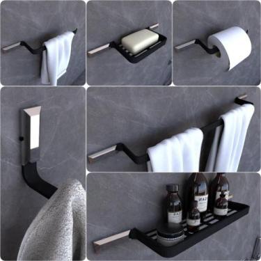 Imagem de Kit Acessórios Para Banheiro Preto e Cromo Empire 6 peças - MetalCromo