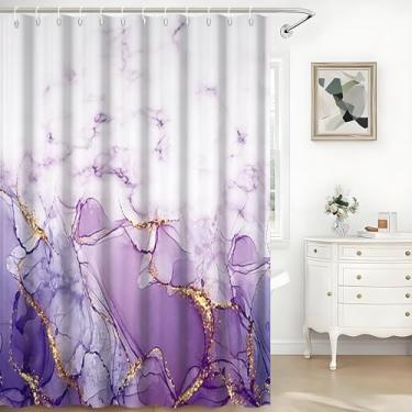 Imagem de TTQYFNM Cortina de chuveiro de mármore roxo ombré roxo dourado tinta arte cortina de chuveiro para banheiro moderna abstrata mármore decoração de banheira tecido poliéster impermeável conjunto de