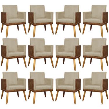 Imagem de Kit 12 Poltronas Decorativas Para Escritório Lis Corino e Pé Palito - Nude Suede Corino