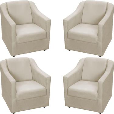 Imagem de Kit 4 Poltronas Mila Pé De Plástico Cromado - Bege Suede