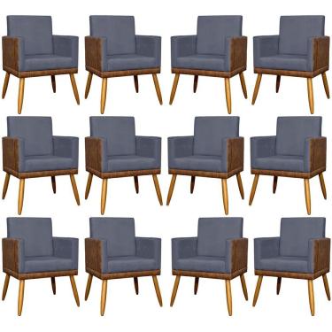 Imagem de Kit 12 Poltronas Decorativas Para Escritório Lis Corino e Pé Palito - Cinza Suede Corino