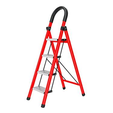 Imagem de Escadas dobráveis com 4 degraus Escada verde dobrável com pedal largo antiderrapante e aderência de mão de borracha Escada de aço de metal leve para casa escada resistente (cor: Escada B) (Escada C)