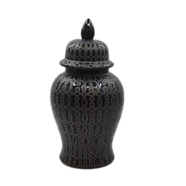 Imagem de ADAOQIN Jarra de gengibre, pote de gengibre, cerâmica chinesa, vasos florais com tampa, vaso de porcelana esmaltado dourado, potes de templo, jarras de armazenamento de chá, vasos decorativos para