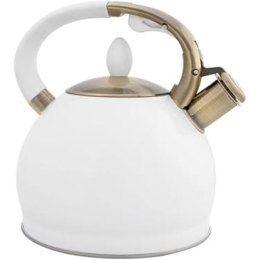 Imagem de Chaleira de chá 3L para acampamento, fogão, preto, vermelho, branco, aço inoxidável, cabo ergonômico de bronze galvanizado, resistente, para fogão, preto-3L (branco 3L)