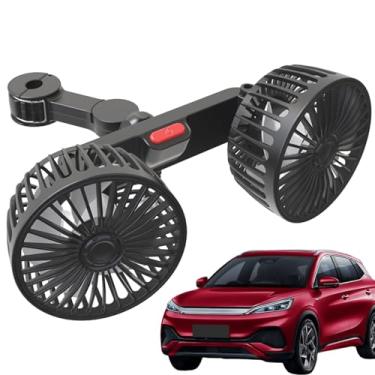 Imagem de Ventilador de banco traseiro, ventilador de carro, rotação de 360 graus, duas cabeças, ventilador portátil, resfriamento, silencioso, com 3 velocidades ajustáveis para acampamento, praia, carrinho de