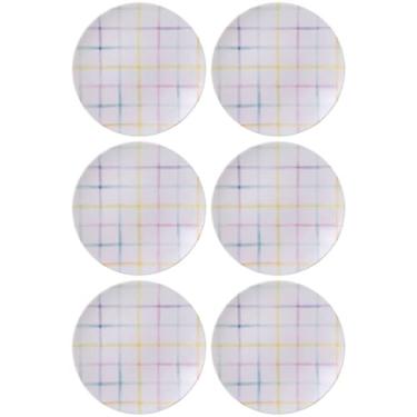 Imagem de Jogo 6 Pratos Sobremesa Tramontina Sweet Color em Porcelana Decorada 19cm Servir Doces Tortas