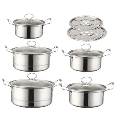 Imagem de Conjunto de panelas antiaderentes | Panela antiaderente, kit de panelas profissional compatível com indução para cozinha doméstica, preparação de sopa, estufar legumes a vapor