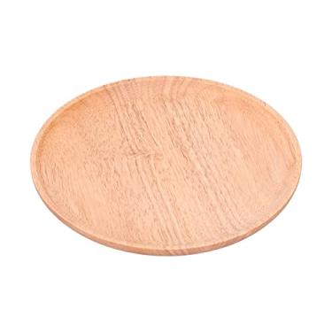 Imagem de Bandeja redonda, placa de servir comida com borda de madeira resistente e durável, bandeja de servir chá com proteção ambiental (27 cm)