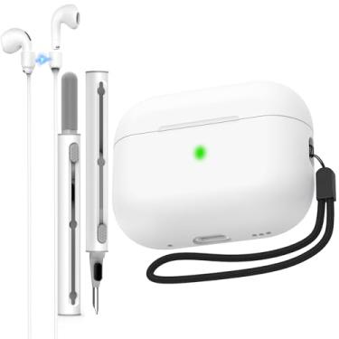 Imagem de NIUTRENDZ Capa para AirPods Pro 3ª capa protetora de silicone fina com absorção de choque com cordão [LED frontal visível] (branco, AirPods Pro3)