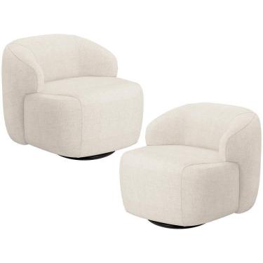 Imagem de Kit 02 Poltronas Decorativa Orgânica Giratória Para Sala Living Barolo L06 Linho Mescla - Lyam Decor