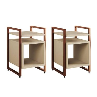 Imagem de Kit 2 Mesas De Cabeceira Industrial Marrocos Ferro Cobre E Tampo Off-white