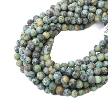 Imagem de Lady Works Fio de pedra natural turquesa africana de 33 cm, contas lisas redondas de 8 mm para fazer joias DIY. | Beads_00489