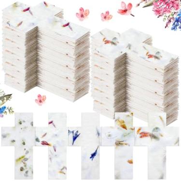 Imagem de Dunzoom 50 peças de papel de semente de flores silvestres plantável feito à mão, etiquetas de pétalas de flores recicladas, lembrancinhas de casamento para convidados, cartões de presentes artesanais