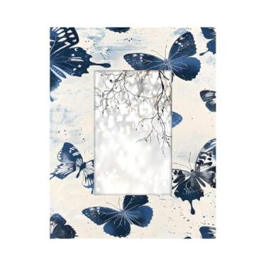 Imagem de Porta-retrato de 10 x 15 cm, tinta borboleta animal, azul, feita de madeira maciça, 10 x 15 cm, moldura para exibição de mesa e montagem na parede, para decoração de casa e ideias de presentes para a