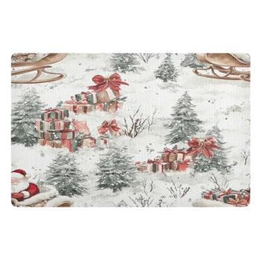 Imagem de SEHANY Tapete de porta de inverno Papai Noel Natal para todos os climas, impermeável, secagem rápida, bem-vindo, tapete de entrada antiderrapante, tapete decorativo de poliéster para entrada, varanda