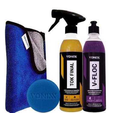 Imagem de Kit V-Floc Shampoo Automotivo,Cera Liquida Protetora Tok Final Vonixx, Toalha Microfibra Vonixx e Aplicador vonixx