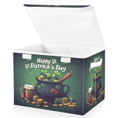 Imagem de Blueangle Caixas de armazenamento dobráveis 1 pacote, cestas de armazenamento de moedas de ouro arco-íris do dia de São Patrício com tampas e alça para casa, quarto, armário e escritório (144)