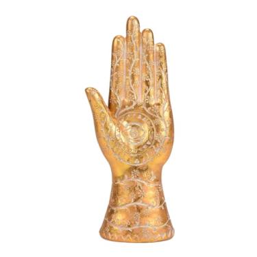 Imagem de BRABUD Hamsa Estátua de mão com olho turco 24 cm (A) resina decoração estética para sala de estar, quarto, estante, escritório, mesa, presente, colecionável, dourado, TQGJBS671