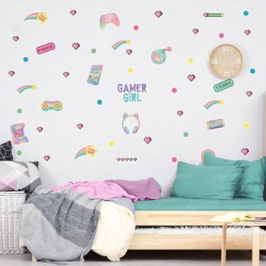 Imagem de Adesivo Parede Infantil Gamer Girl 02 Controle Colorido Quarto Menina Decoração Lúdica Video Game