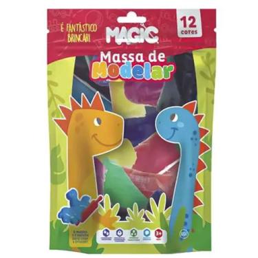 Imagem de Massa de Modelar 12 cores 6 moldes 1 rolinho 1 faquinha dino 2 magic k