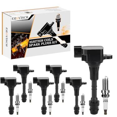 Imagem de Pacote 6 UF349 Bobina de ignição e vela de ignição - Compatível com Infiniti Nissan Suzuki - I35 QX4 Altima Frontier Maxima Murano NV2500 NV3500 Pathfinder Xterra - 3.5L 4.0L V6 - Substitui # 22448