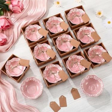 Imagem de SiliFine 12 conjuntos rosa Cielito Lindo lembrancinhas de festa de chá de bebê pequena tigela de cerâmica presentes a granel 3,3 polegadas Platos De Barro Mexicanos Mini Prato de molho com caixa de