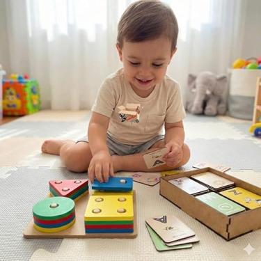 Imagem de Brinquedo Pedagógico Educativo Madeira MDF Prancha Seleção Infantil Encaixe Formas Geométricas (Prancha + Esj Alfabeto)