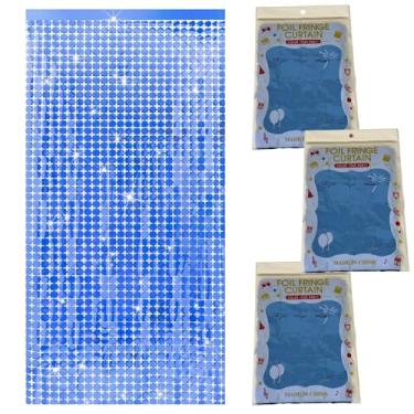 Imagem de Kit 3 Pçs Cortina Shimmer Metalizada Quadradinha 1x2m Painel Decorativo Para Festa Aniversários (Azul)
