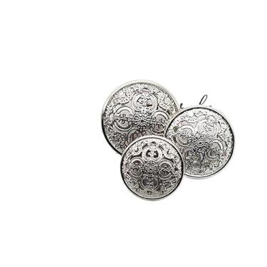 Imagem de 10 peças de botões redondos de metal vazado costura esculpida para jaqueta, ternos, suéteres, artesanato (prata)