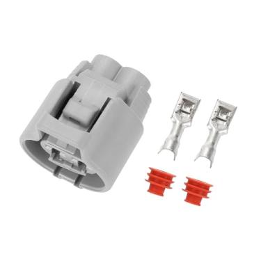 Imagem de Hihaha Plugue do conector do ventilador do radiador para Toyota RAV4 / conector terminal de fio fêmea interno/plástico impermeável série 4,8 mm / 1 conjunto cinza 2 pinos