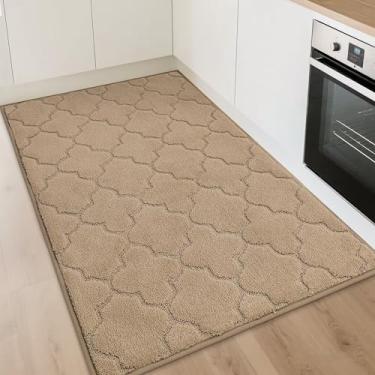 Imagem de COSY HOMEER Tapetes de cozinha 81 cm x 122 cm antiderrapantes laváveis tapetes de cozinha absorventes de chão tapetes macios para cozinha, tapete de pia, entrada, tapete de área, bege