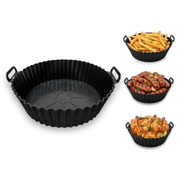 Imagem de Forma de Silicone Antiaderente para Air Fryer – Cesto Reutilizável com Alças, Compatível com Forno e Micro-ondas