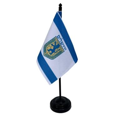Imagem de Bandeira de Mesa Jerusalém, Decorativa, Face Única, Multicolorido, 26cm Altura x 18cm Largura, Tecido Oxford, Base Plástica, para Escritório, Eventos e Cerimônias