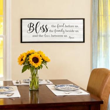 Imagem de Bless the Food Before Us, the Family Beside Us, and the Love between us Arte de parede emoldurada para sala de jantar, 101 cm × 38 cm Santo Positivo Religioso Rústico Versículo da Bíblia para Deus