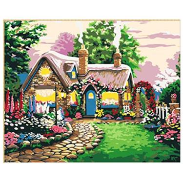 Imagem de Kit de Pintura por Número Tela a Óleo DIY Padrão Casa Contos Fadas para Adultos Iniciantes Artesanato Decoração Parede Residencial Presente Sem Moldur