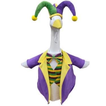 Imagem de Kirmoo Roupa de ganso de carnaval para varanda estátua de ganso 58 cm de cimento gramado varanda ganso conjunto acessórios de roupas chapéu bobo da corte e terno com braços (carnaval)