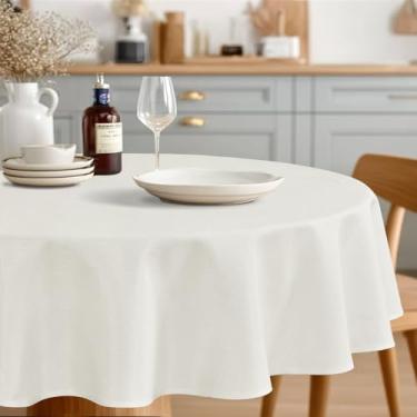 Imagem de JIUZHEN Toalhas de mesa redondas de linho sintético 213,4 cm, textura decorativa sem rugas, círculo rústico, capa de toalha de mesa para cozinha, jantar, festa, casamento, uso ao ar livre (214